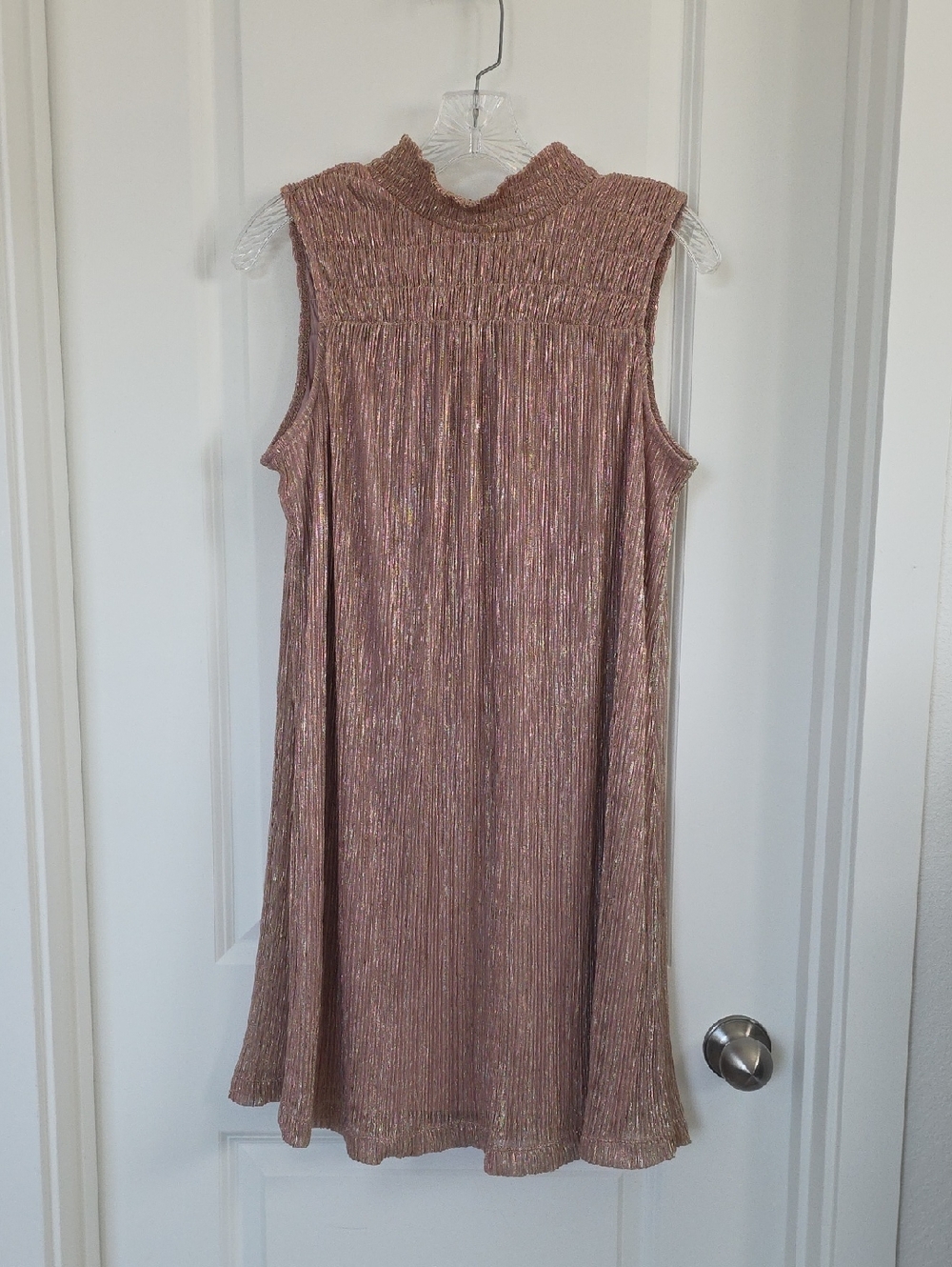 Nine West Rose Gold Metallic Pleated Midi Dress